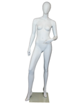 Bent-left-arm egghead female mannequin in matte white, front view