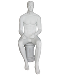 Seated featured-face male mannequin with molded hair in matte white, SFM8-WT