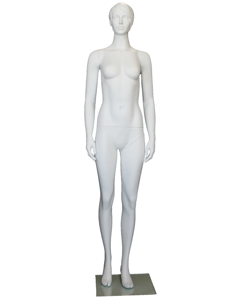 Featured-face female mannequin with molded hair in matte white, SFW10-WT