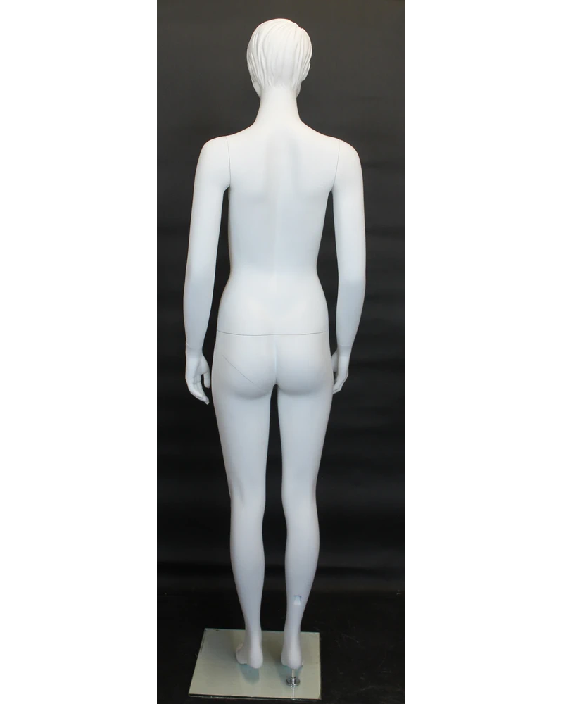 Featured-face female mannequin with molded hair in matte white, SFW10-WT