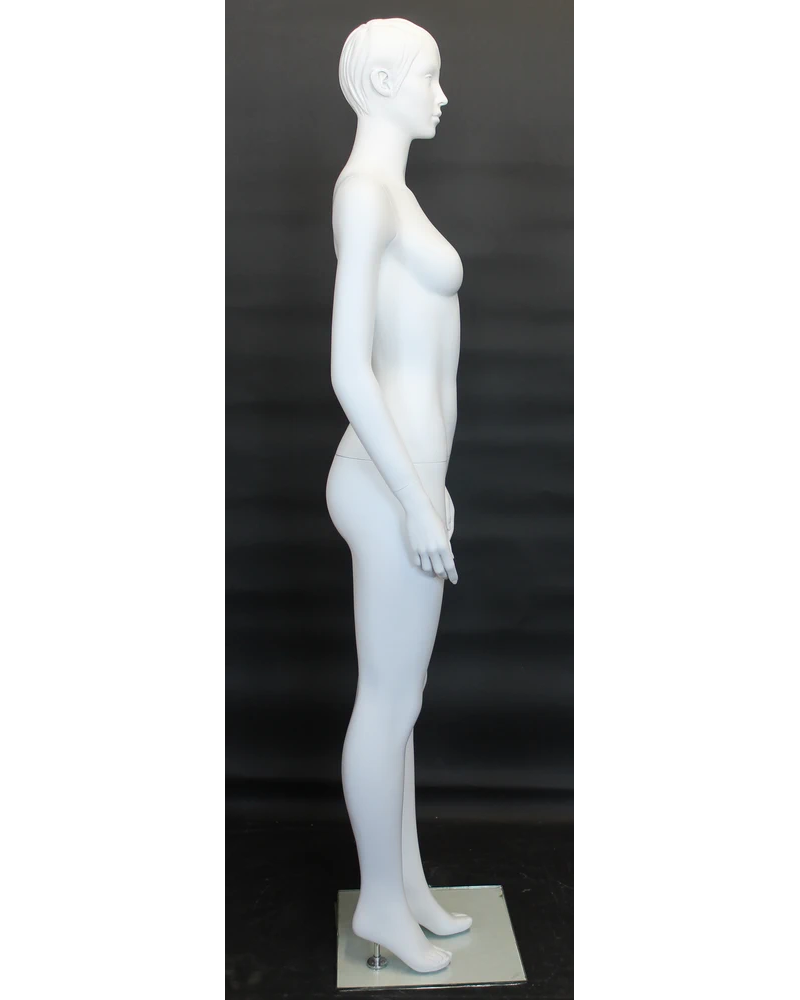 Featured-face female mannequin with molded hair in matte white, SFW10-WT