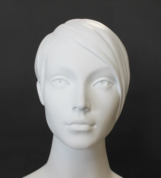 Featured-face female mannequin with molded hair in matte white, SFW10-WT