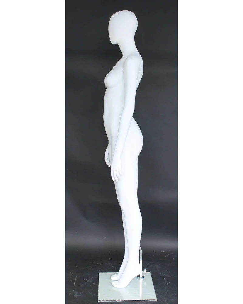 Feet-together egghead female mannequin in matte white