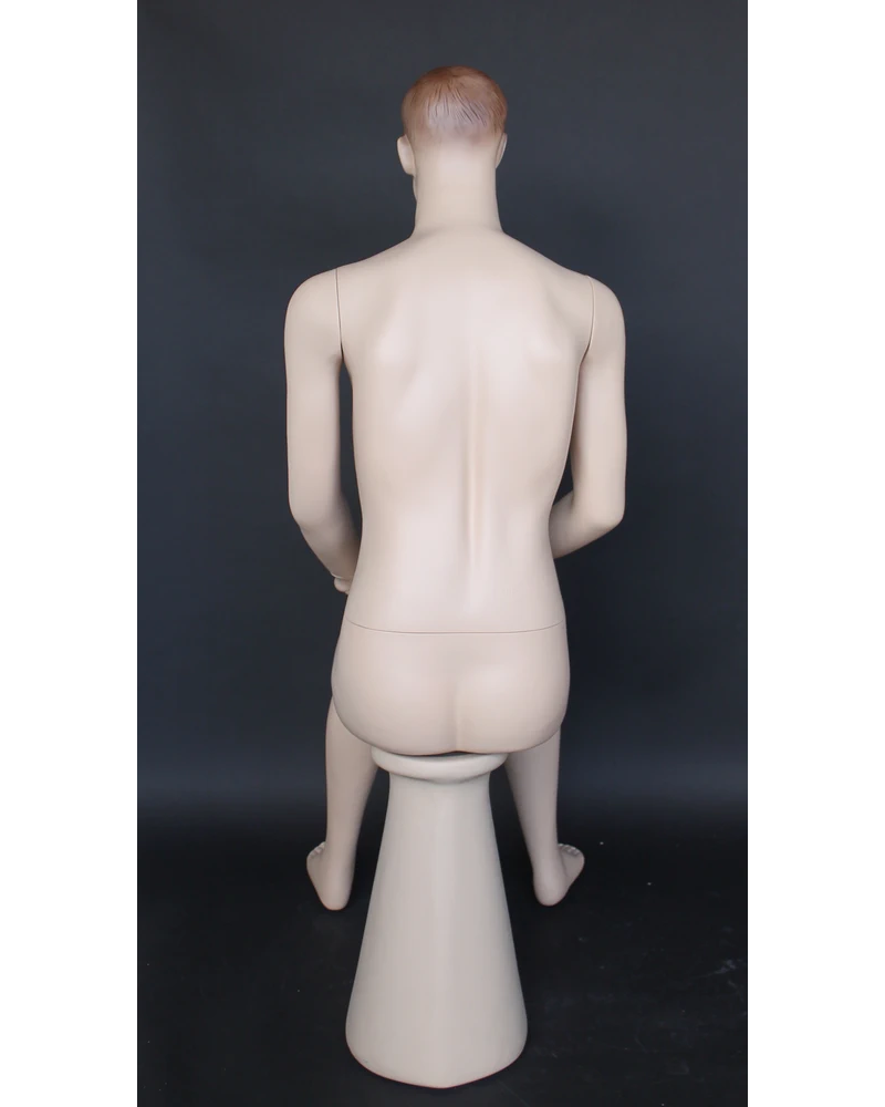 Seated realistic male mannequin with face makeup in flesh tone, SFM74-FT