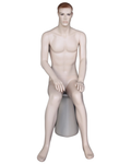 Seated realistic male mannequin with face makeup in flesh tone, SFM74-FT