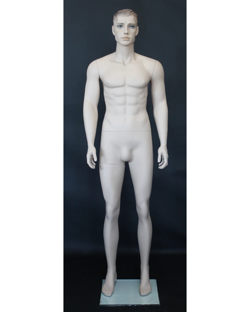 Realistic male mannequin with molded hair and face makeup in flesh tone, SFM51-FT
