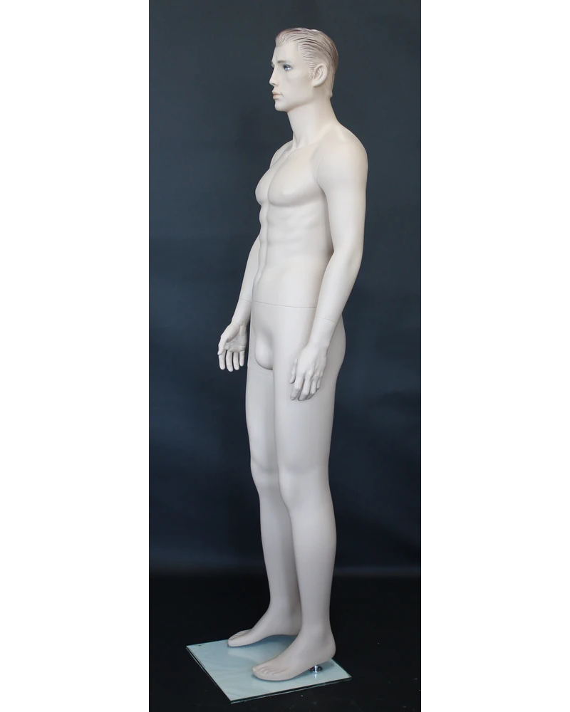 Realistic male mannequin with molded hair and face makeup in flesh tone, SFM51-FT