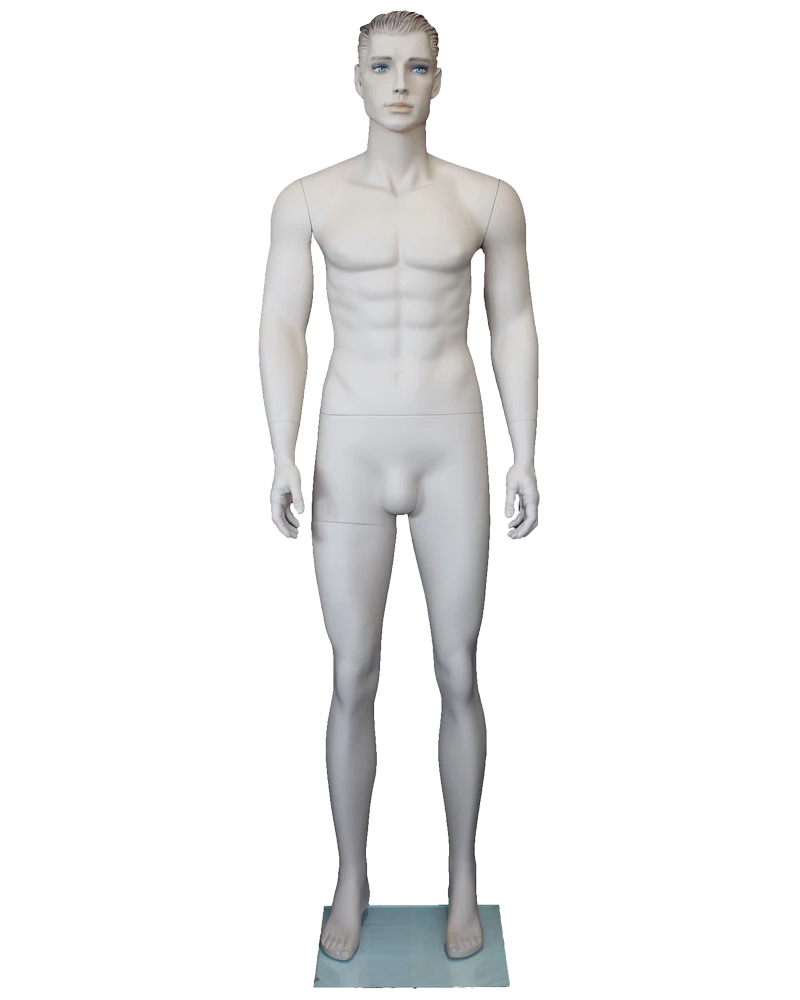 Realistic male mannequin with molded hair and face makeup in flesh tone, SFM51-FT