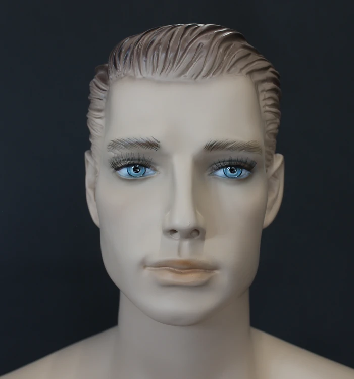 Realistic male mannequin with molded hair and face makeup in flesh tone, SFM51-FT