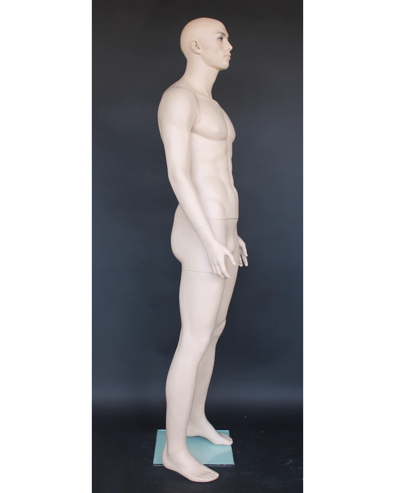 Muscular bald-head realistic male mannequin with face makeup in flesh tone, M796-FT