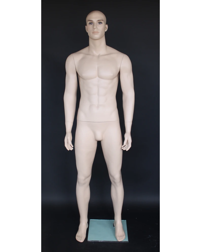 Muscular bald-head realistic male mannequin with face makeup in flesh tone, M796-FT