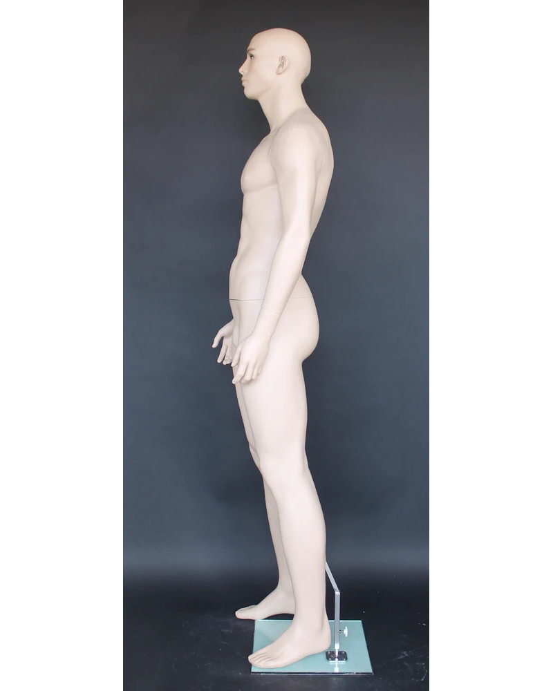 Muscular bald-head realistic male mannequin with face makeup in flesh tone, M796-FT
