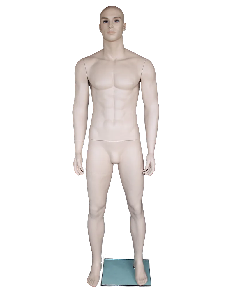 Muscular bald-head realistic male mannequin with face makeup in flesh tone, M796-FT