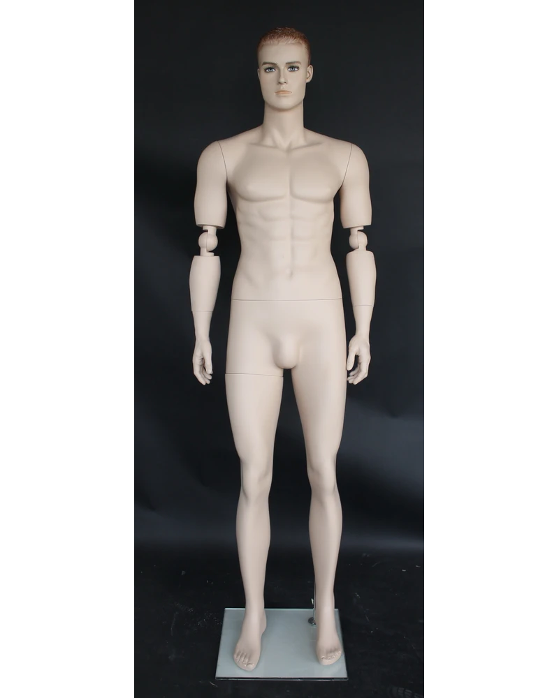 Realistic male mannequin with bendable arms and face makeup in flesh tone, SFM20-FT