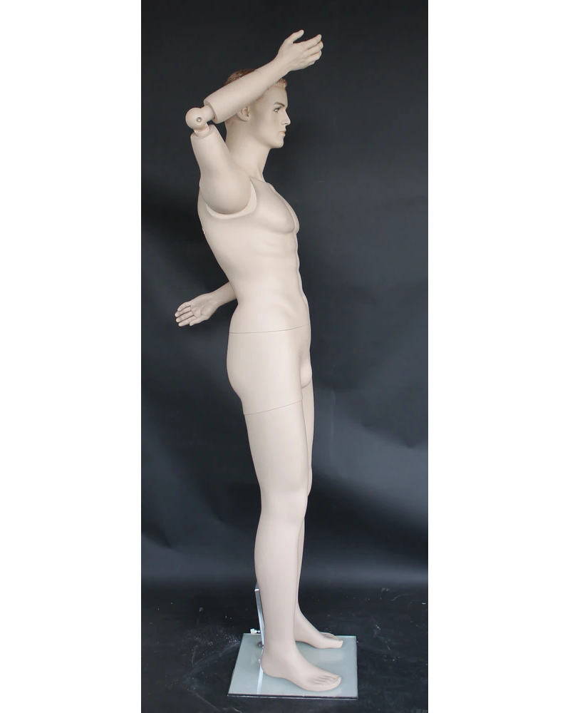 Realistic male mannequin with bendable arms and face makeup in flesh tone, SFM20-FT