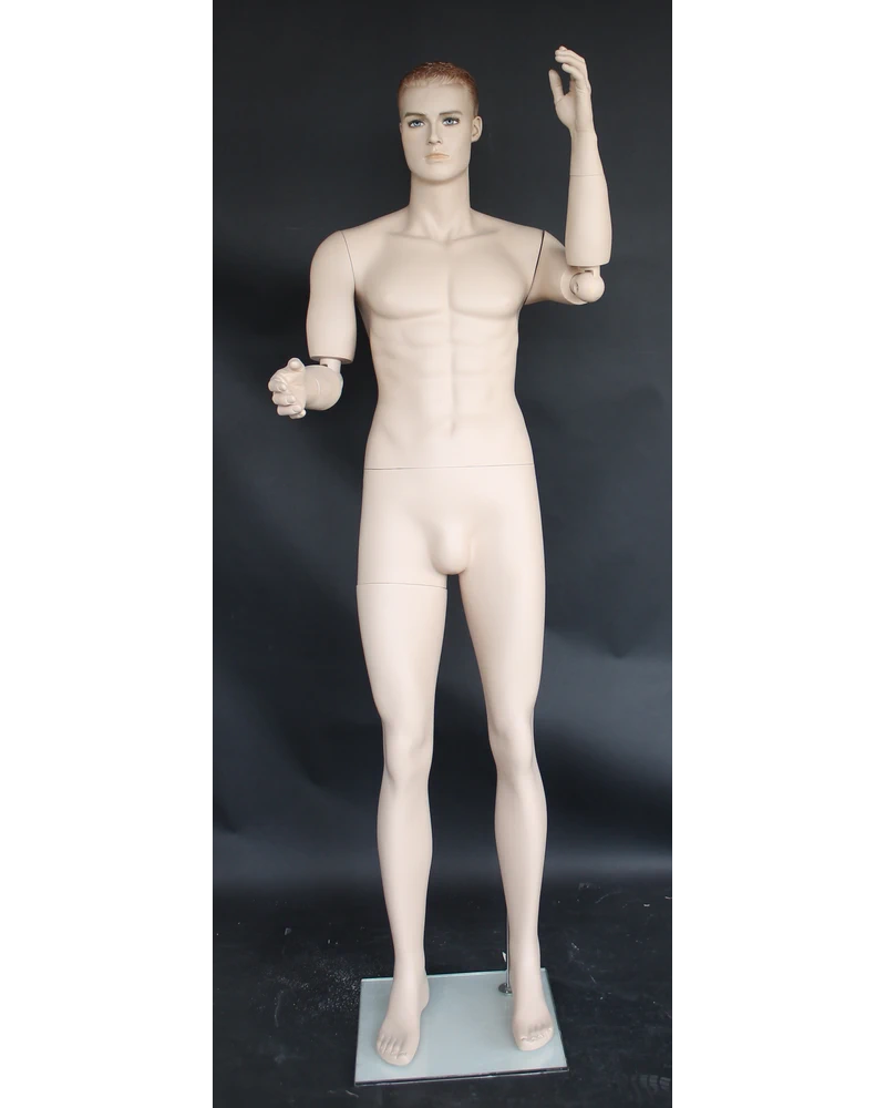 Realistic male mannequin with bendable arms and face makeup in flesh tone, SFM20-FT