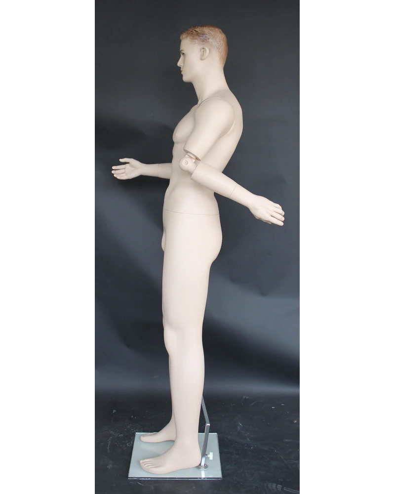 Realistic male mannequin with bendable arms and face makeup in flesh tone, SFM20-FT
