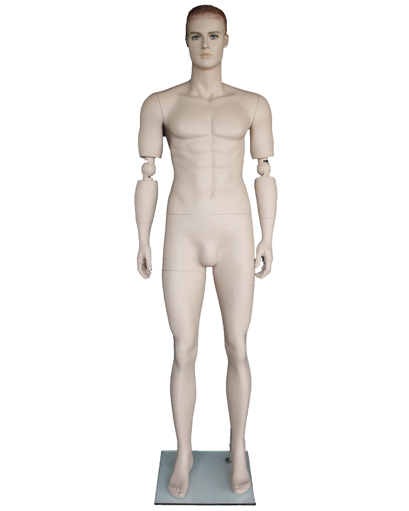 Realistic male mannequin with bendable arms and face makeup in flesh tone, SFM20-FT