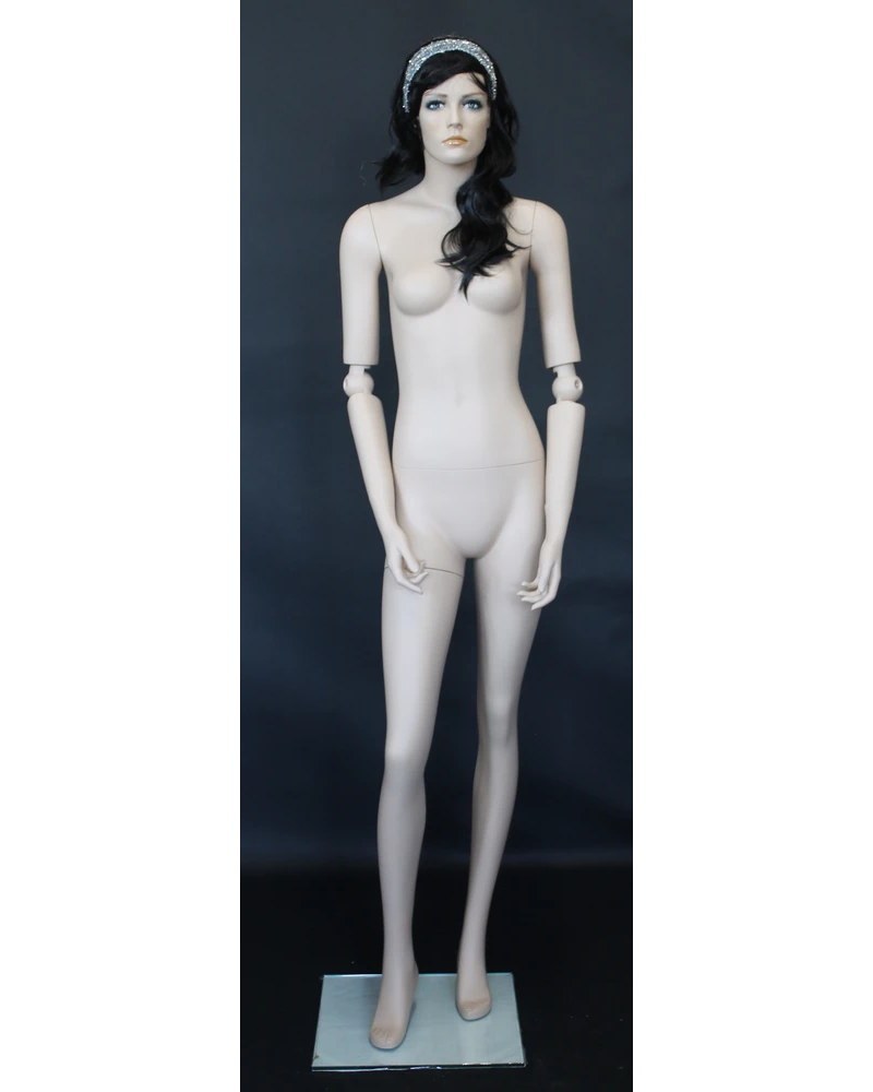 Realistic female mannequin with bendable arms and face makeup in skin tone, SFW39-FT