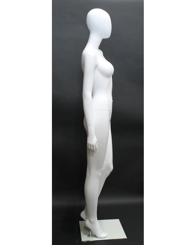 Casual hand-on-hip egghead female mannequin in matte white