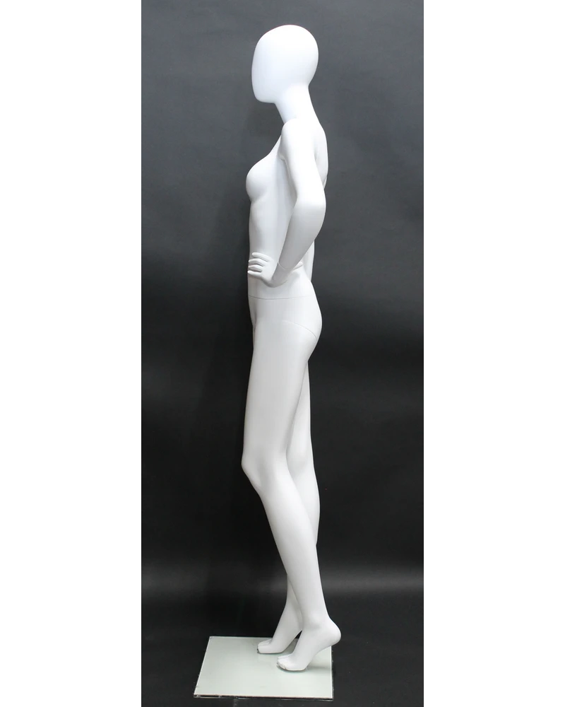 Casual hand-on-hip egghead female mannequin in matte white