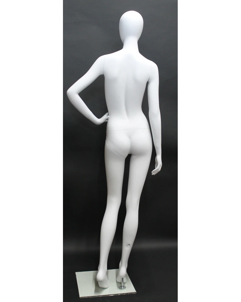Casual hand-on-hip egghead female mannequin in matte white