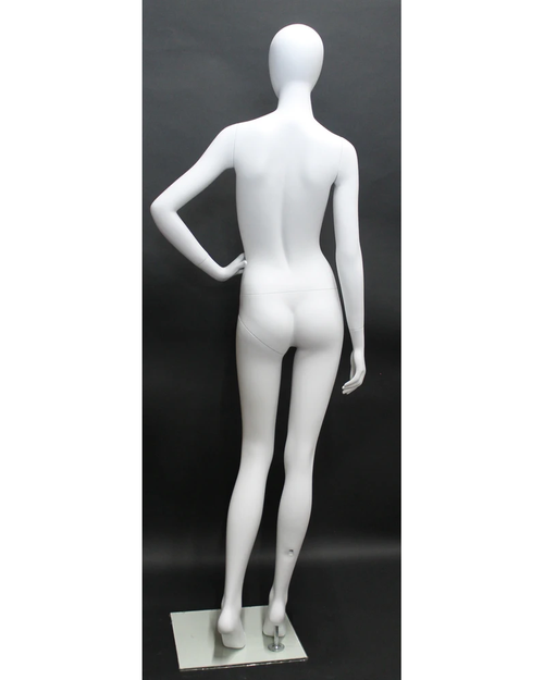 Casual hand-on-hip egghead female mannequin in matte white
