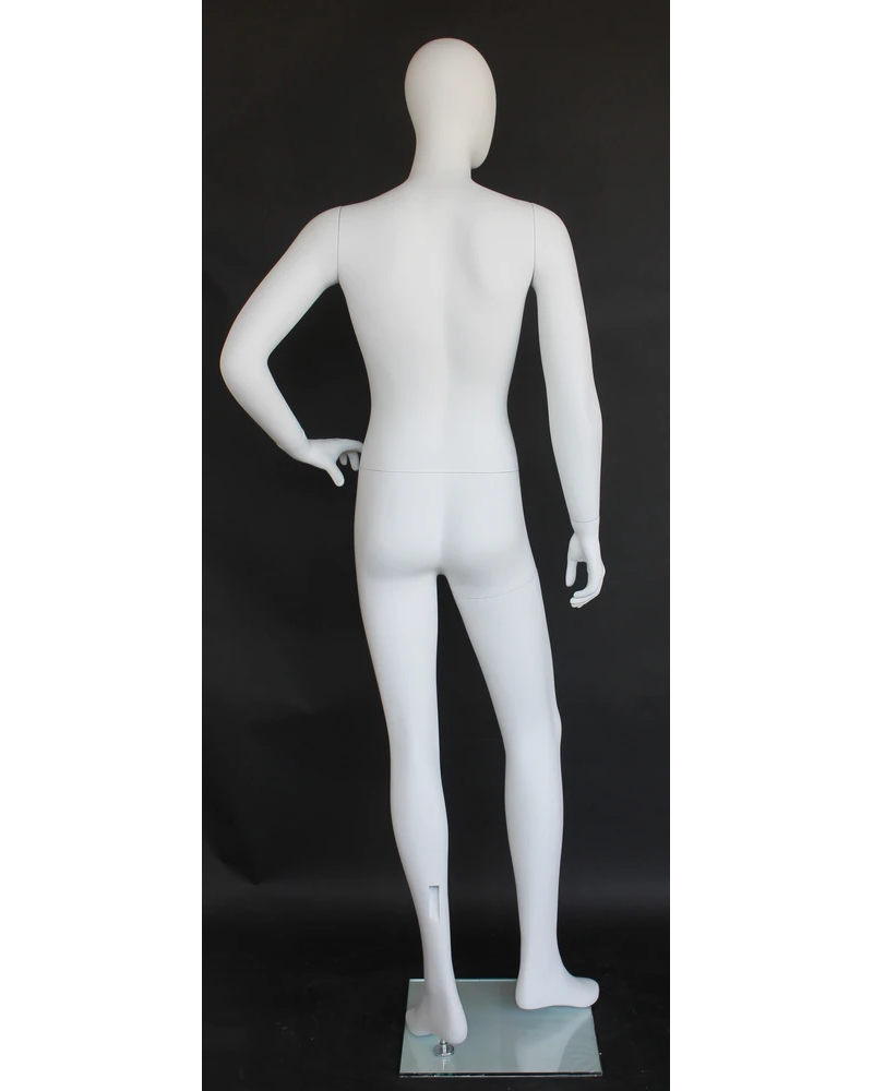 Hand-on-hip relaxed egghead male mannequin in matte white, SFM64E-WT