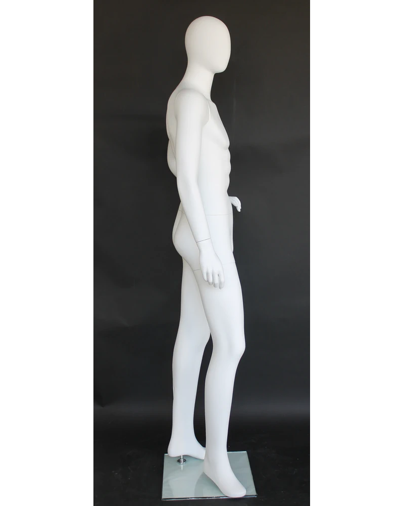 Hand-on-hip relaxed egghead male mannequin in matte white, SFM64E-WT
