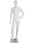 Hand-on-hip relaxed egghead male mannequin in matte white, SFM64E-WT