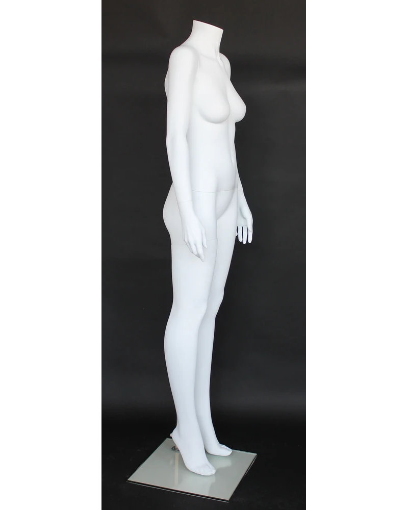 Simple standing headless female mannequin in matte white