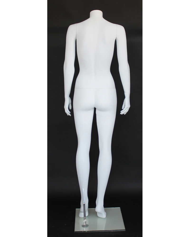 Simple standing headless female mannequin in matte white