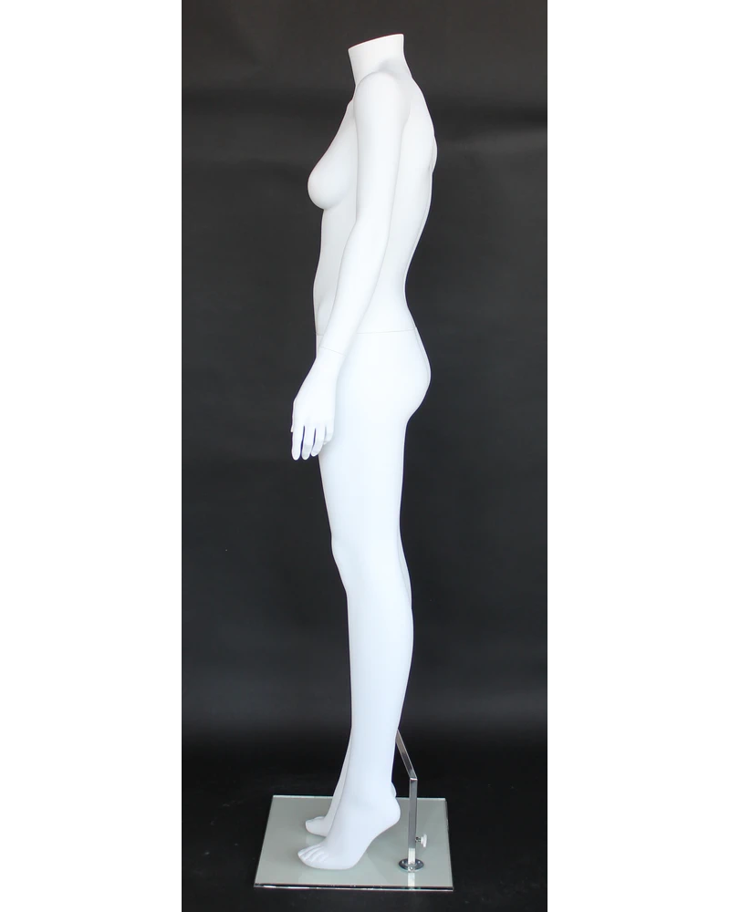Simple standing headless female mannequin in matte white