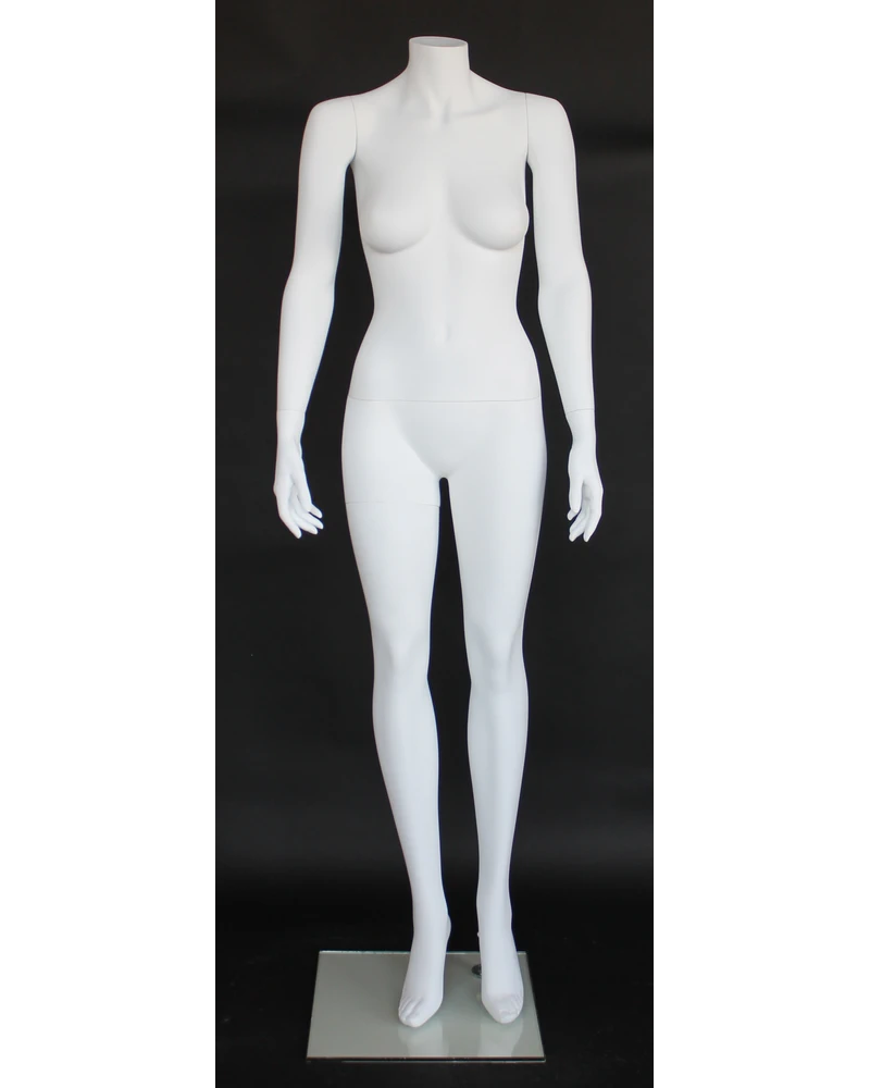 Simple standing headless female mannequin in matte white