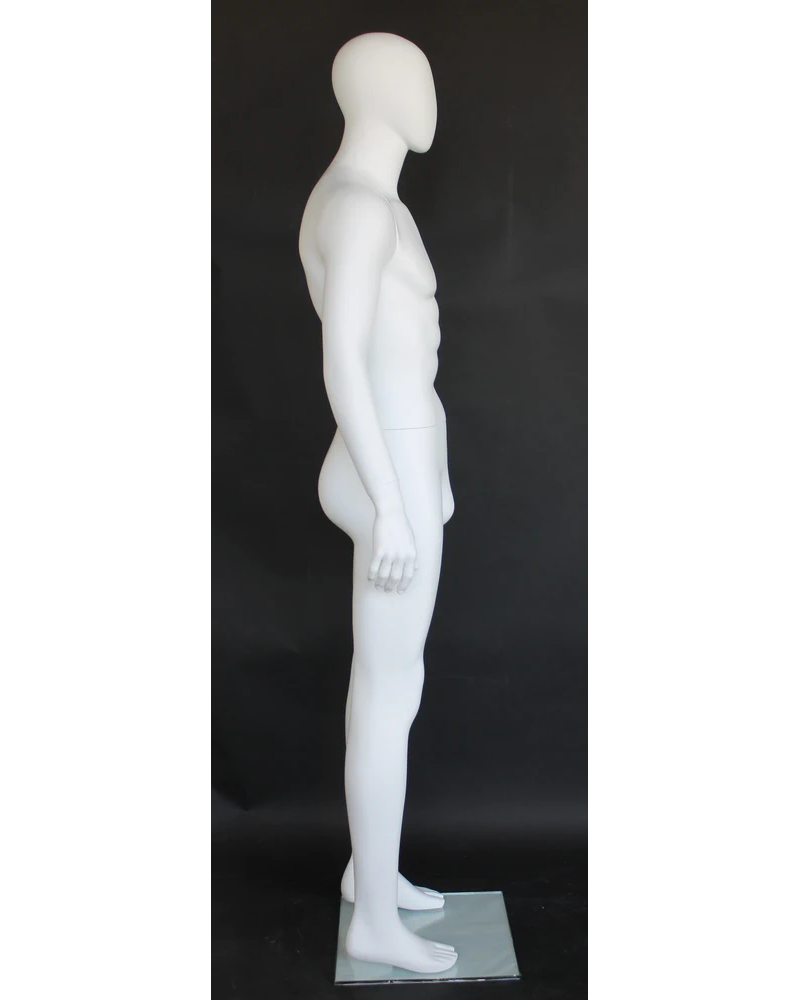 Straight-standing egghead male mannequin in matte white, SFM63E-WT