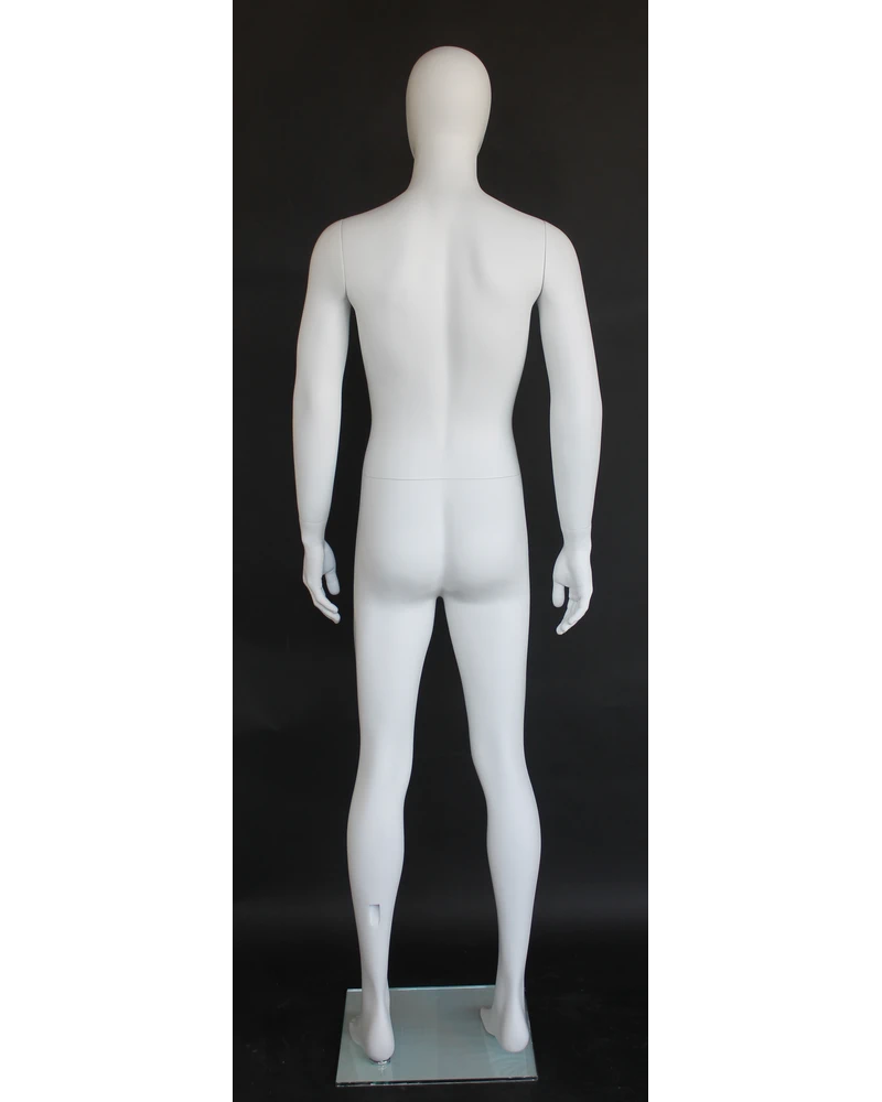 Straight-standing egghead male mannequin in matte white, SFM63E-WT
