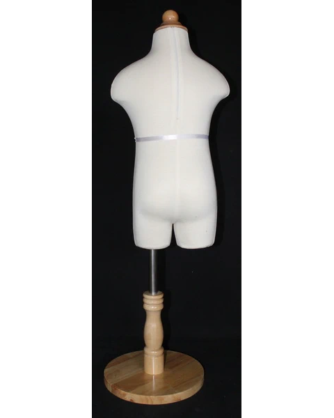 Size 3T/4T child dress form in cream white jersey with round wooden base, KID-KF3