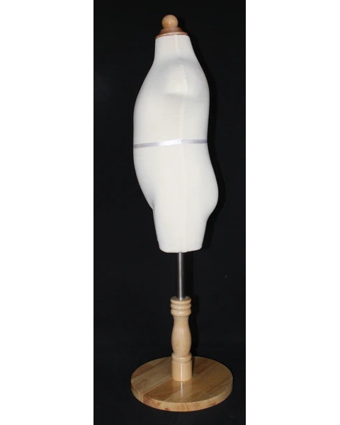 Size 3T/4T child dress form in cream white jersey with round wooden base, KID-KF3