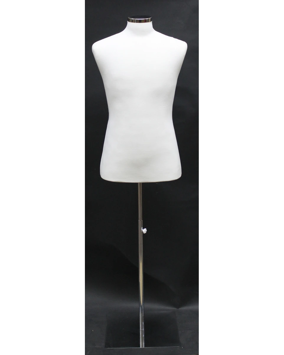 Size M male dress form with metal base in cream white jersey