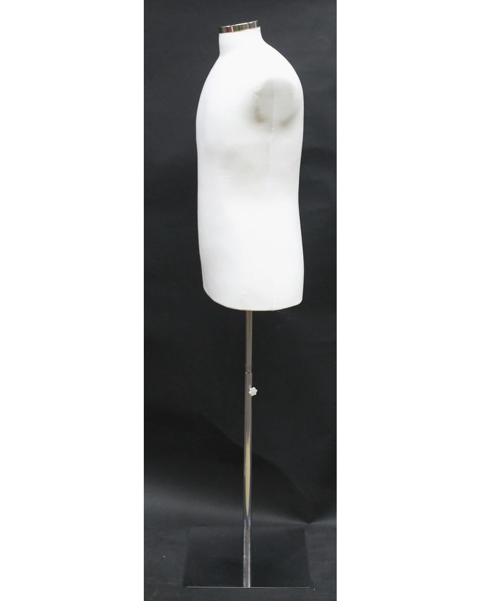 Size M male dress form with metal base in cream white jersey
