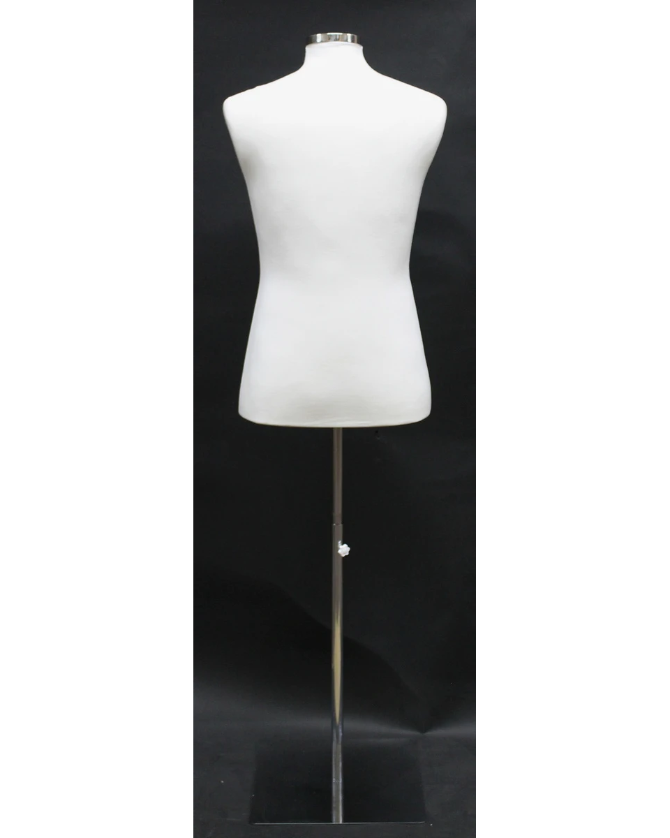 Size M male dress form with metal base in cream white jersey
