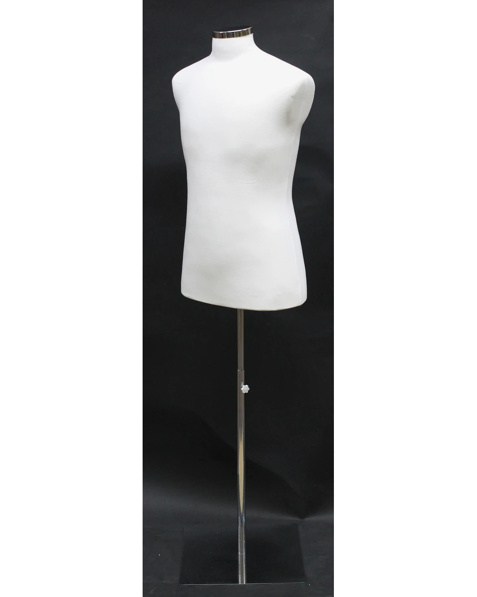 Size M male dress form with metal base in cream white jersey