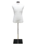 Size M male dress form with metal base in cream white jersey