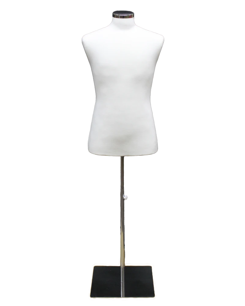 Size M male dress form with metal base in cream white jersey