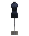Size 4/6 black jersey female dress form on chrome square metal base, B46-BM