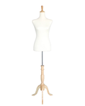 Size 4/6 female dress form with wooden tripod base in cream white jersey