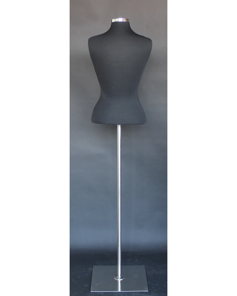Size 6/8 female blouse form with metal base in black jersey