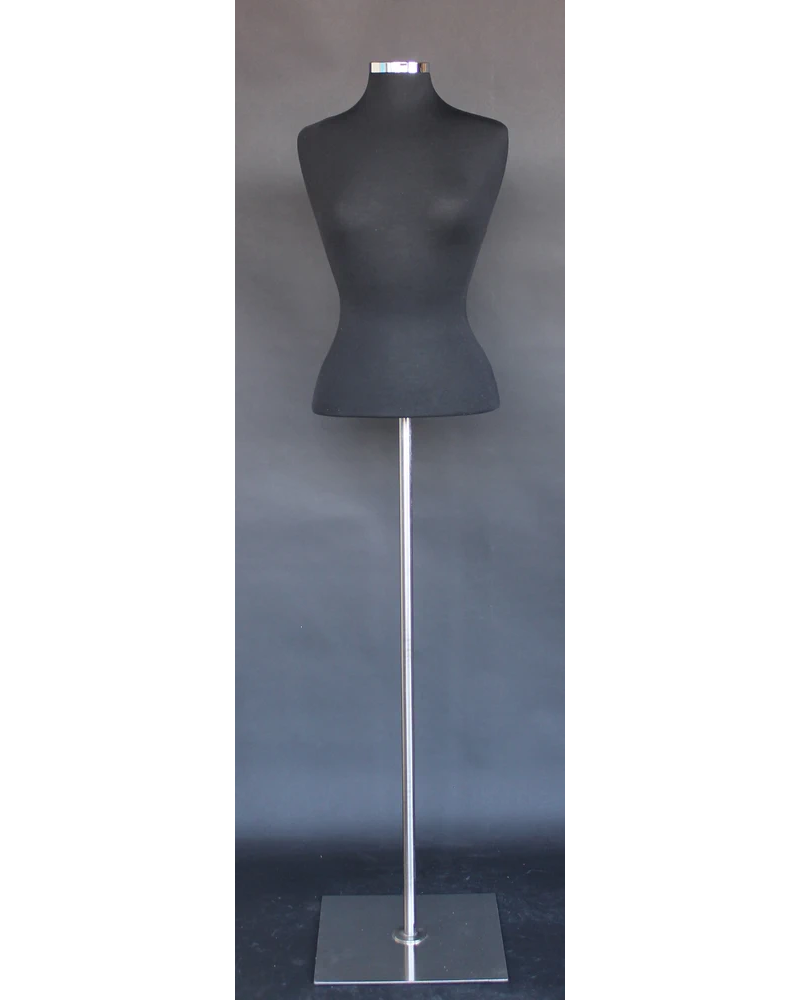 Size 6/8 female blouse form with metal base in black jersey