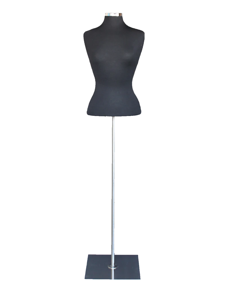 Size 6/8 female blouse form with metal base in black jersey