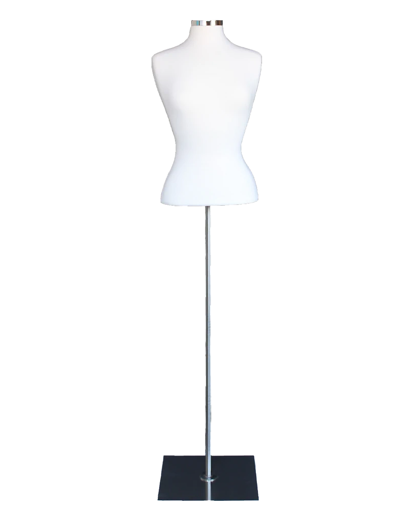 Size 6/8 female blouse form with metal base in cream white jersey